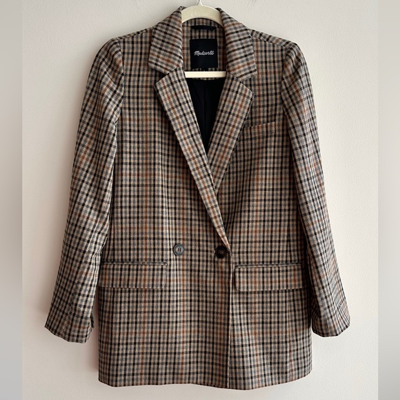 Madewell Jackets & Blazers - Madewell Dorset Blazer in Coster Plaid, Checked Blazer, Brown/Black/Blue, Small
